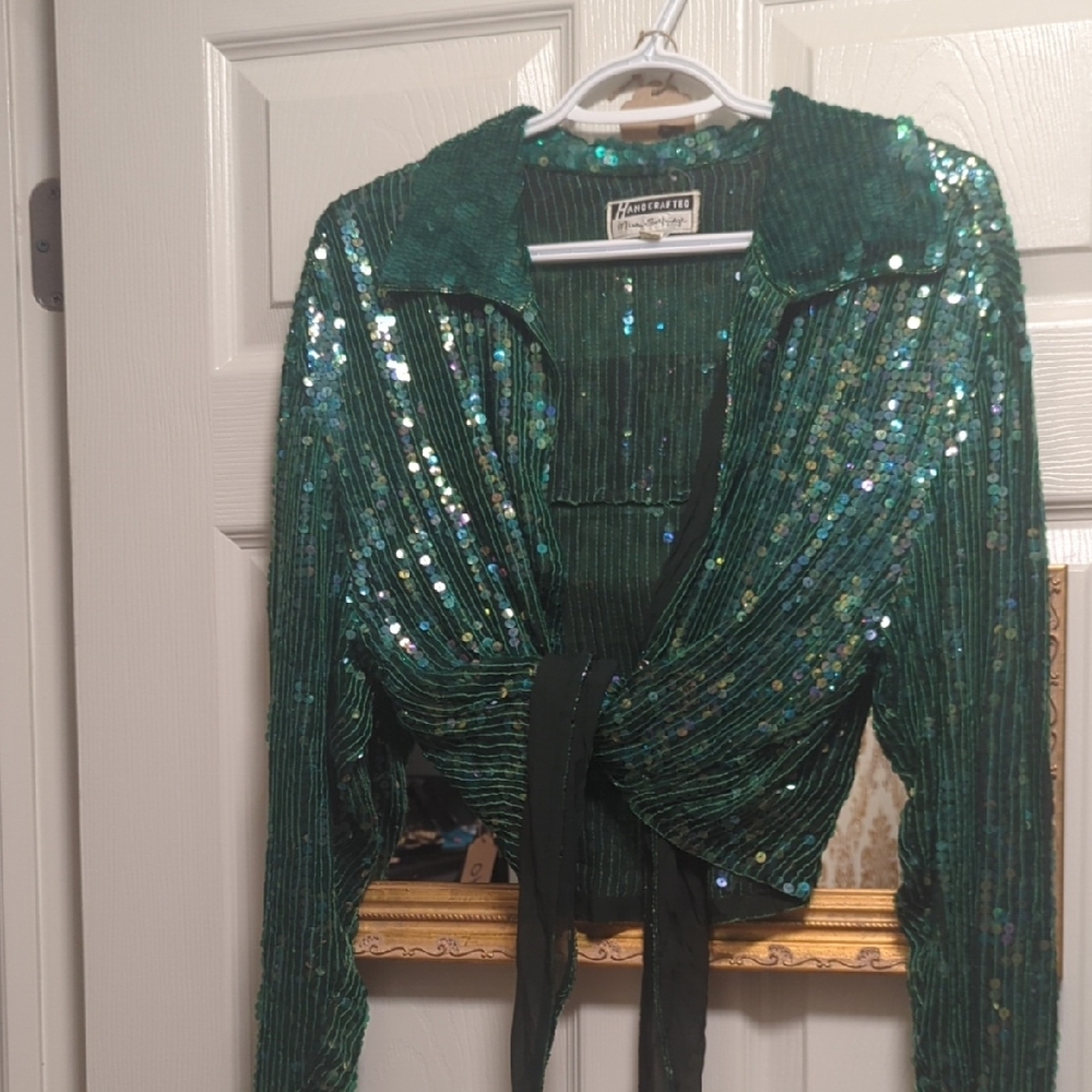 Miss Selfridge Emerald Sequin Blouse